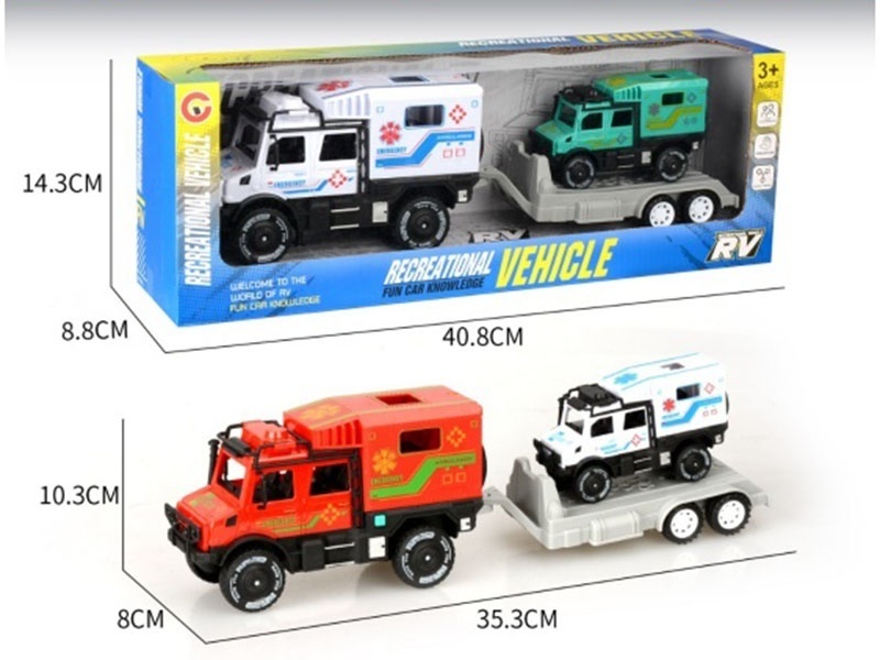 A Large Inertial Double-Row Unimoc Ambulance Is Towing A Small Inertial Double-Row Unimoc Ambulance