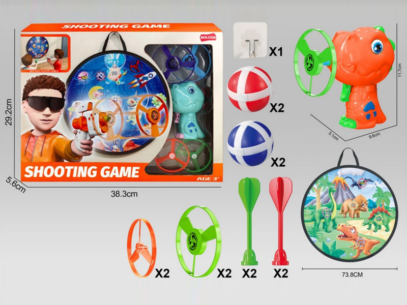 Single Dinosaur Flying Saucer Gun, Single Dinosaur Dart Target, Small Dart Flying Saucer Ball Set