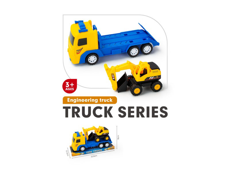 Solid-Color Inertial Flatbed Trailer Carrying Sliding Excavator