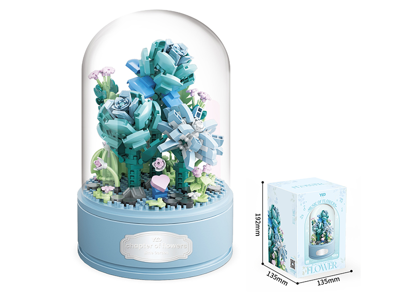 Blue Rose Music Box Building Blocks(Transparent Cover + Rotating Musical Base)522pcs