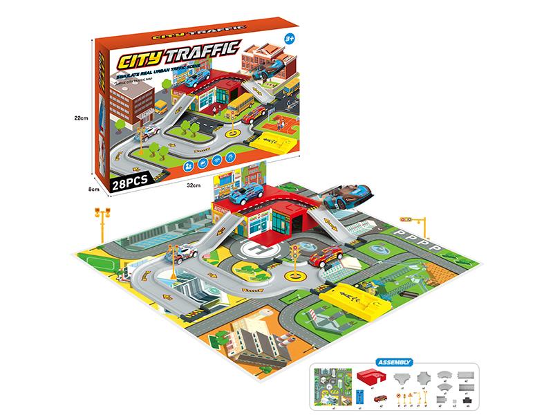 Simulated Track Ctiy Traffic Scene Set(With 2 Pull Back Cars, Launcher)