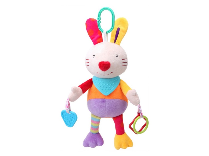 Rabbit Baby Teething Neck, Pull Ring, Bell Plush Pendant