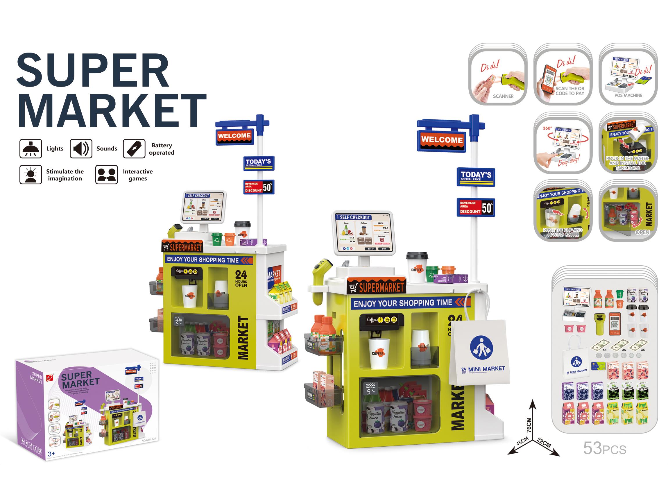Luxury Supermarket Combo Set + Shopping Bag + Manual Water Outlet + Electric Scanner And Cash Register Card Reader