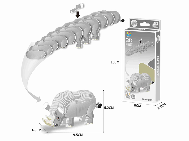 3D Cardboard Model Puzzle - Rhinoceros
