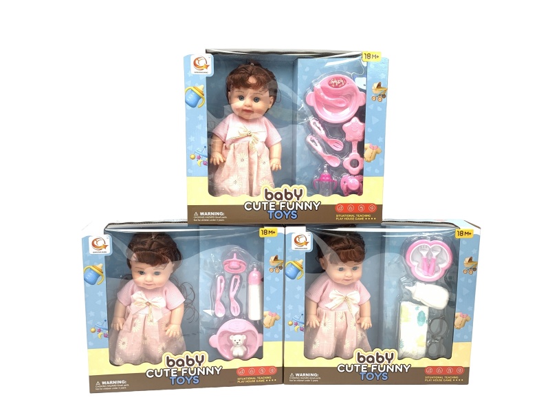 A Mixed Set Of Three 12-Inch Dolls With Tableware And Ic