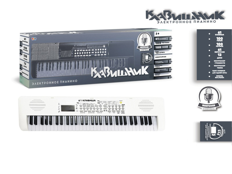 61-Key Russian Multi-Functional Electronic Organ With Digital Function, Usb Connection Cable, Microphone (White)