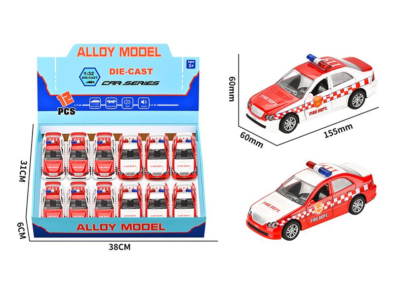 1:32 Alloy Pull Back Open Doors Mercedes-Benz Fire Engine With Lights And Music 12pcs