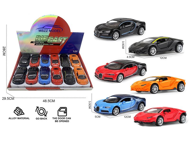 1:32 Lamborghini/Bugatti Alloy Pull Back Cars 12pcs