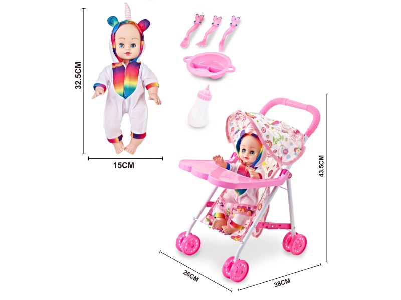 An Iron Trolley With A Dining Board And A 16-Inch Musical Empty Doll