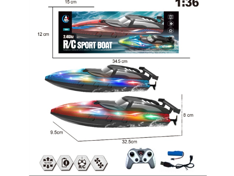 2.4G Twin-Paddle High-Speed Remote-Controlled Boat (With Lights)