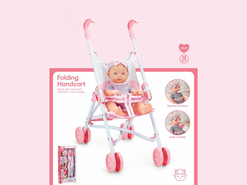Handcart + 12-Inch Head, Hands And Feet, Rubber Body, Air-Blowing Doll
