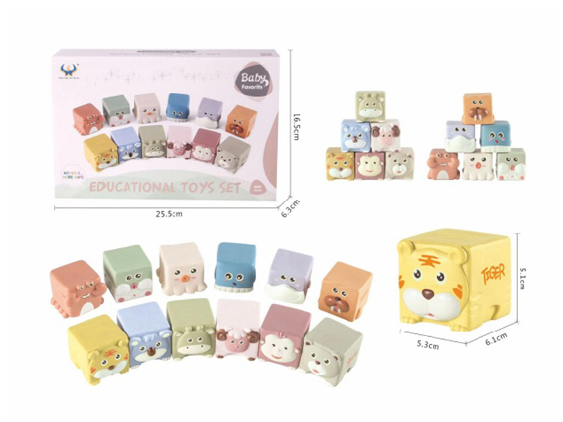 Straw Material Soft Plastic Small Animal Cube 12PCS