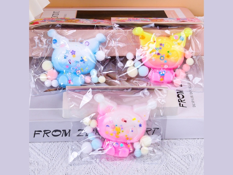 Jelly Kneading Fun Mixed With Large Sanrio Kuromi Sequins In Colorful Series + Pom-Poms + Card Heads