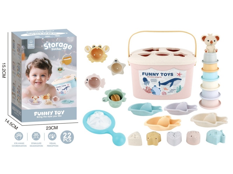 Wheat Pole Bathroom Building Block Storage Bucket Set