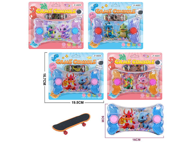 Dinosaur Pattern Water Game Toy + Finger Skateboard Set