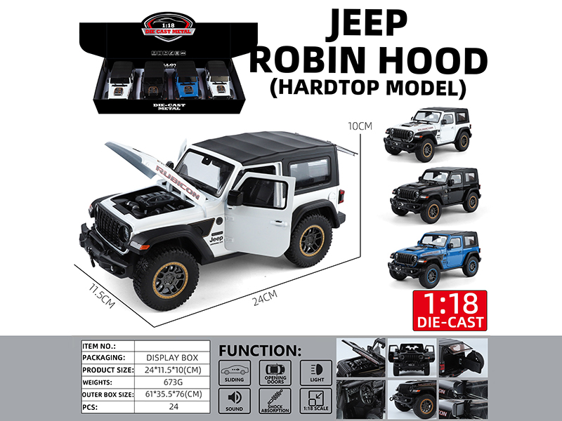 1:18 Jeep Robin Hood(Hardtop) Alloy Car Model(4 Door Opening, Pull Back, Sound And Lights)