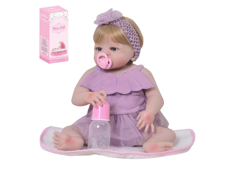 56Cm Rebirth Doll High-Fidelity Baby Doll (Wig) With Baby Bottle, Magnetic Pacifier, Diaper, Birth Card