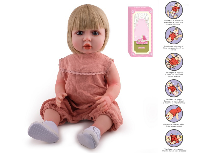 55cm Soft Plastic Reborn Doll(Wig Sheath) With Feeding-Bottle, Magnetic Pacifier, Diaper, Birth Card, With Gravity-Sensing Sound-Emitting Function