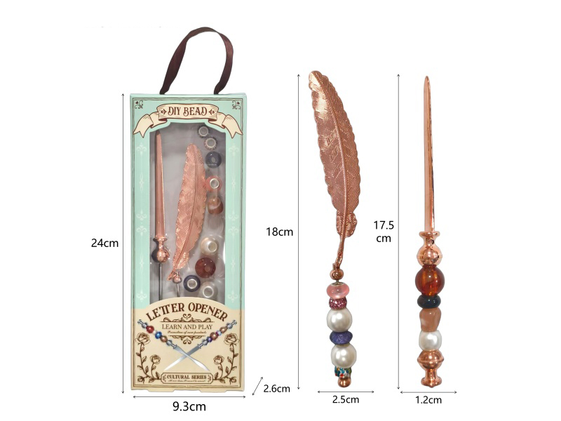 Diy Rose Gold Letter Opener Feather Bookmark Beaded Gift Box (2 Sets)