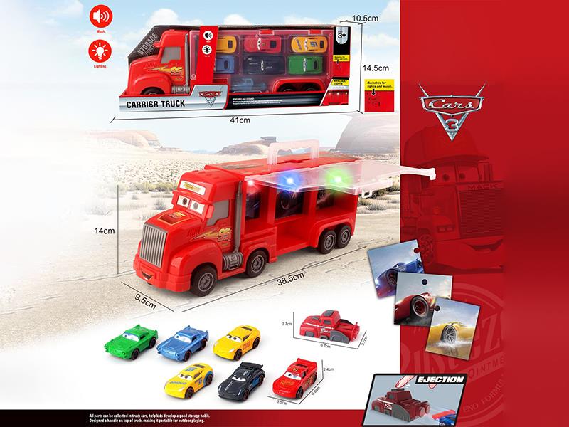 Friction Cars Storage Carrier Truck + 6 Alloy Cars + Launcher