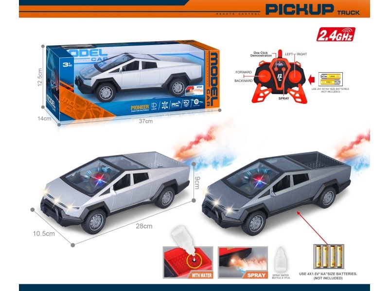 40Mhz 1:14 Six-Channel Tesla Cybertruck Remote Control With Spray Light, One-Click Demonstration, Transparent Window Seat Uv Spray Paint (Battery Not Included)