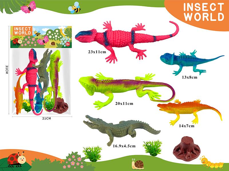 5 Reptiles Crocodiles Lizards Set(Large Lizard With Whistle)