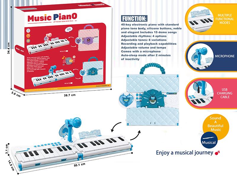 40-Key Multifunctional Fold Piano With Microphone, USB Cable(Blue)
