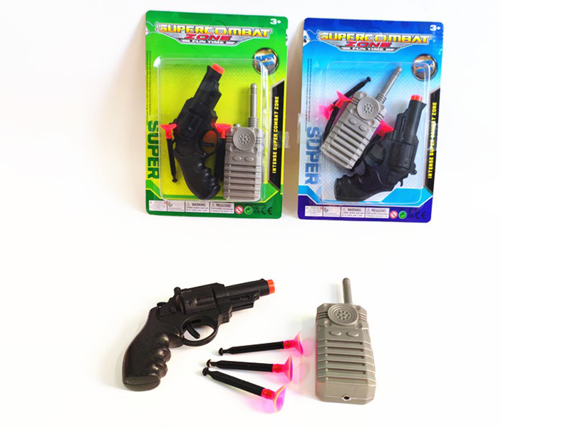 1 Revolver Gun With 3 Needles, 1 Walkie-Talkie