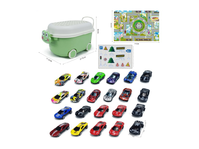 Frog Storage Bucket (With 22 Sliding Alloy Carts +1 Map +12 Road Signs)