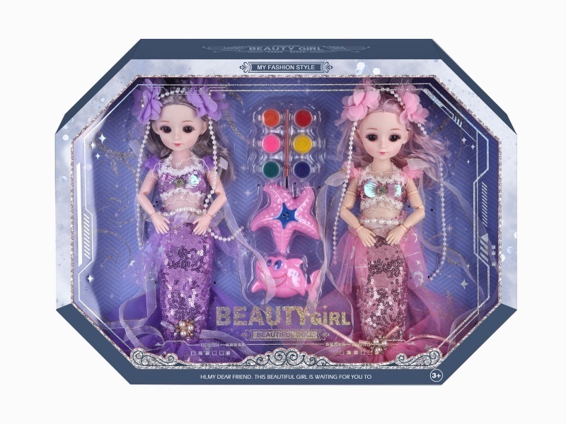 2 12-Inch Joint Mermaid Dolls + Vacuum-Formed Random Window Box