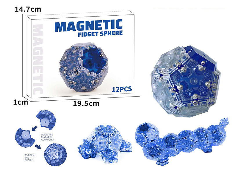 Transparent Pentagon Building Block DIY Magnetic Ball 12PCS (Blue)