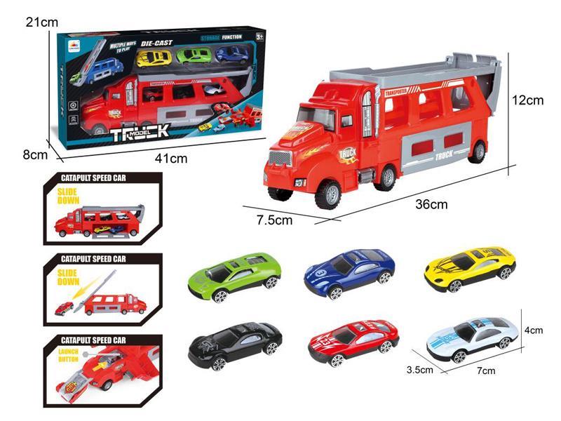 Ejection Container Storage Vehicle+6Pcs Alloy Vehicle