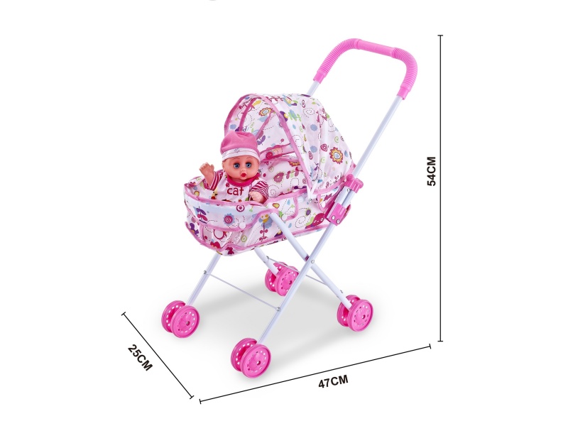 An Iron Trolley With A 10-Inch Boy'S Music Figurine