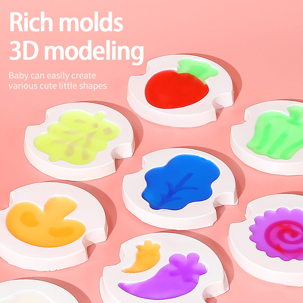 Place water spirits of various colors into different 3D molds for shaping