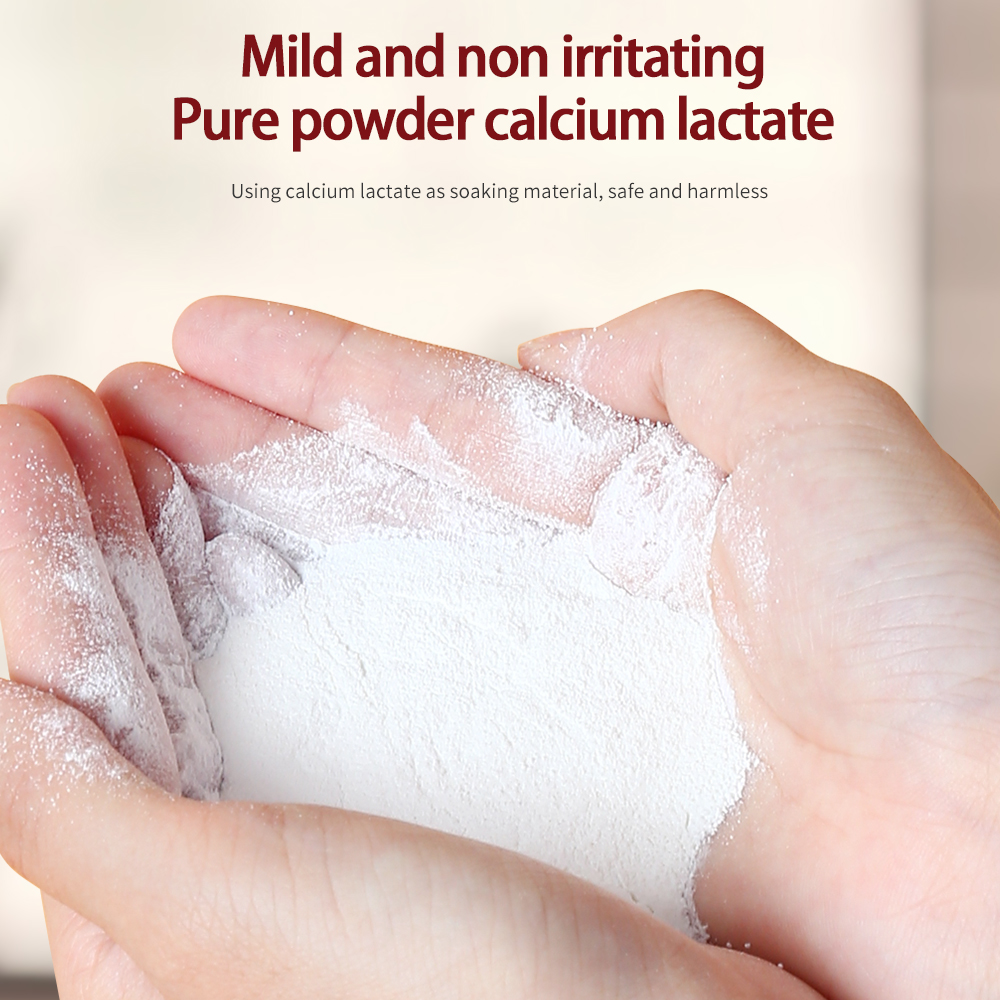A pair of hands cradles the safe, gentle, and non-irritating calcium lactate powder.