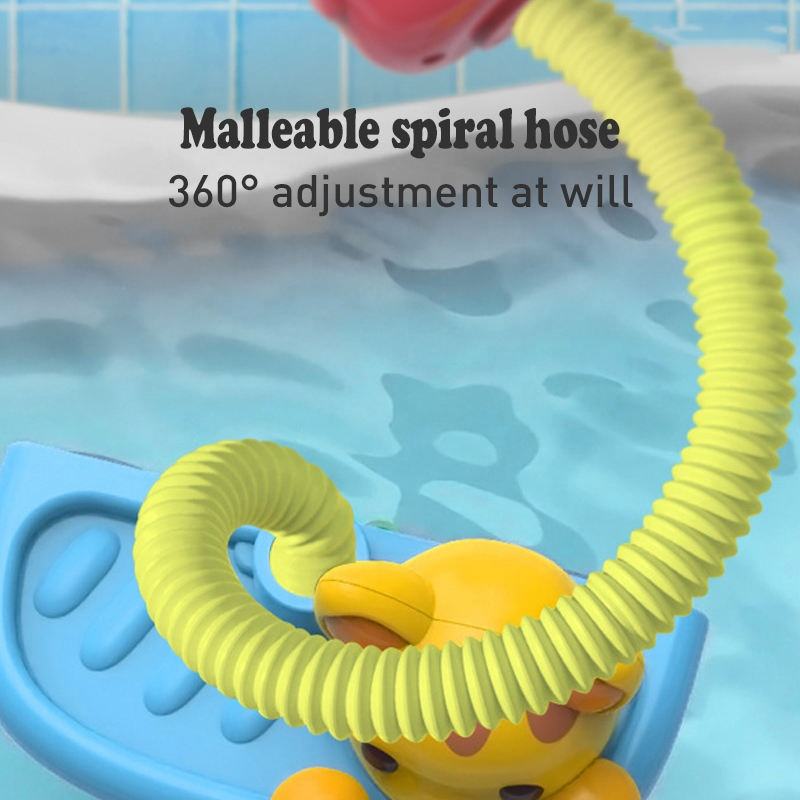 The Cat Sprinkler's malleable spiral hose can be adjusted 360 degrees