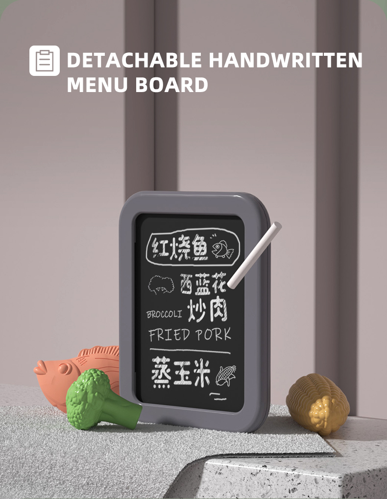 Kitchen Table features a removable chalkboard menu that can be handwritten with chalk