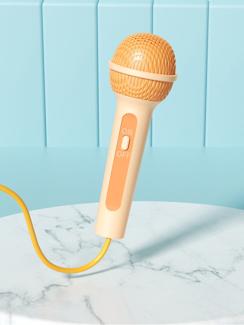 A yellow microphone against a blue 3D background