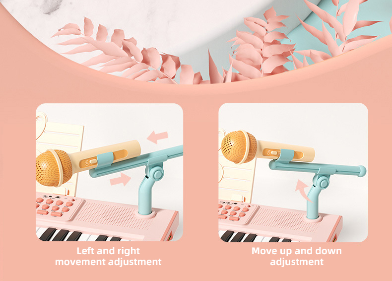 The microphone on the electronic organ can be raised and lowered, and can also be adjusted left and right