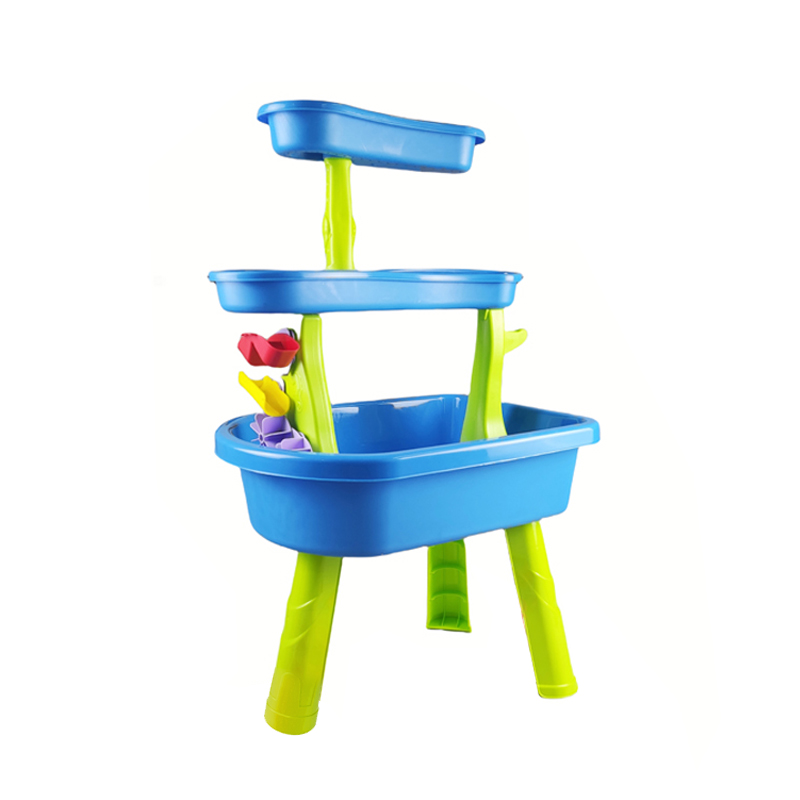 Three-tiered basket in blue with green stand Sand & Water Table