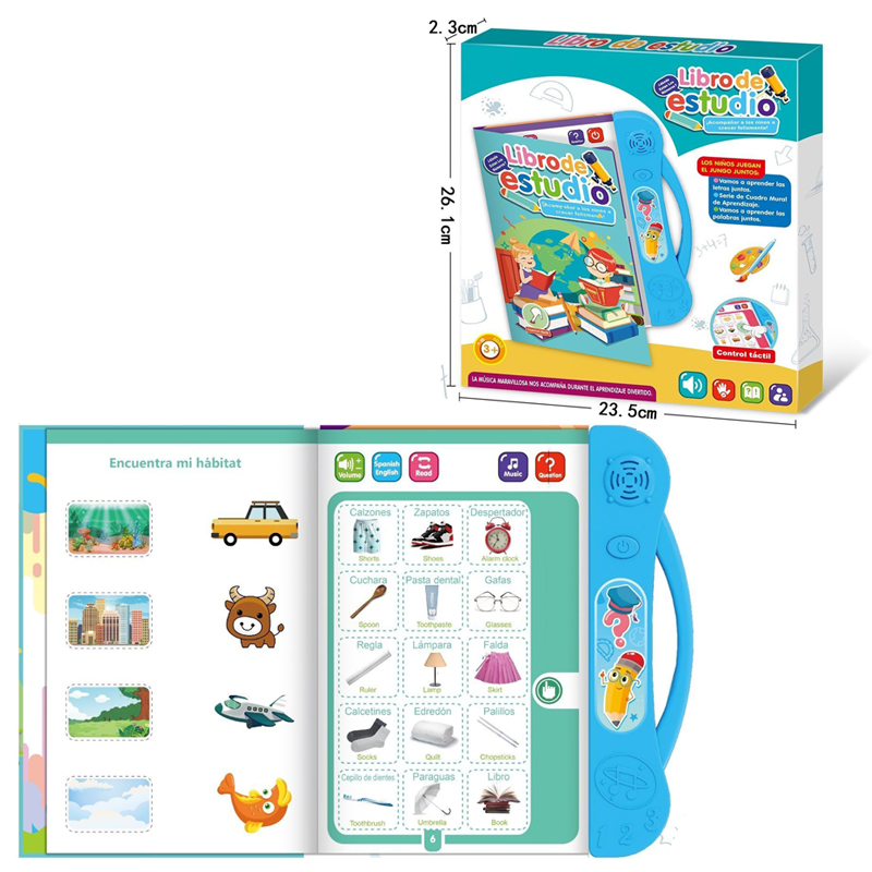 The dimensions of the blue English and Castellano Diglossia E-Book and its outer packaging