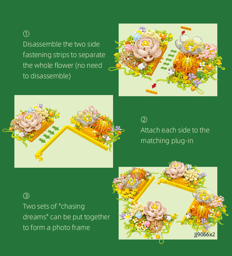 Three-Step Method for Assembling the Botanical Garden Dream Chaser Elf Building Blocks Picture Frame