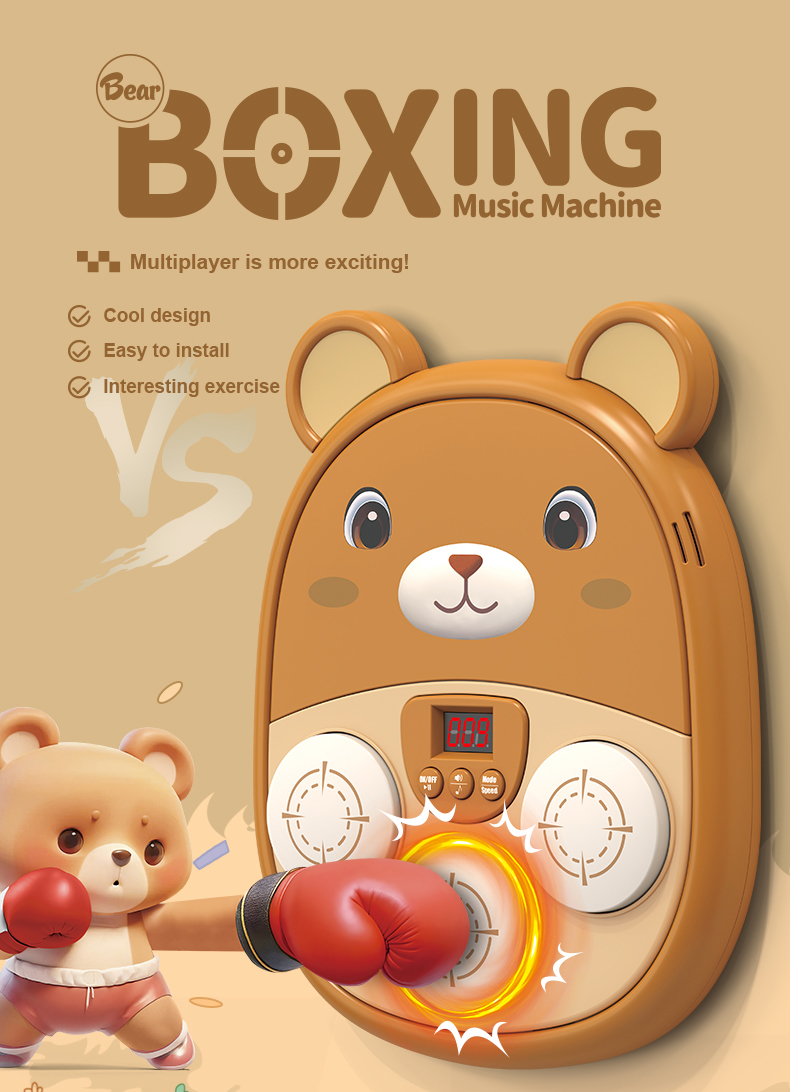 The Bear Music Boxing Machine features an easy-to-install design and offers exciting multiplayer fun