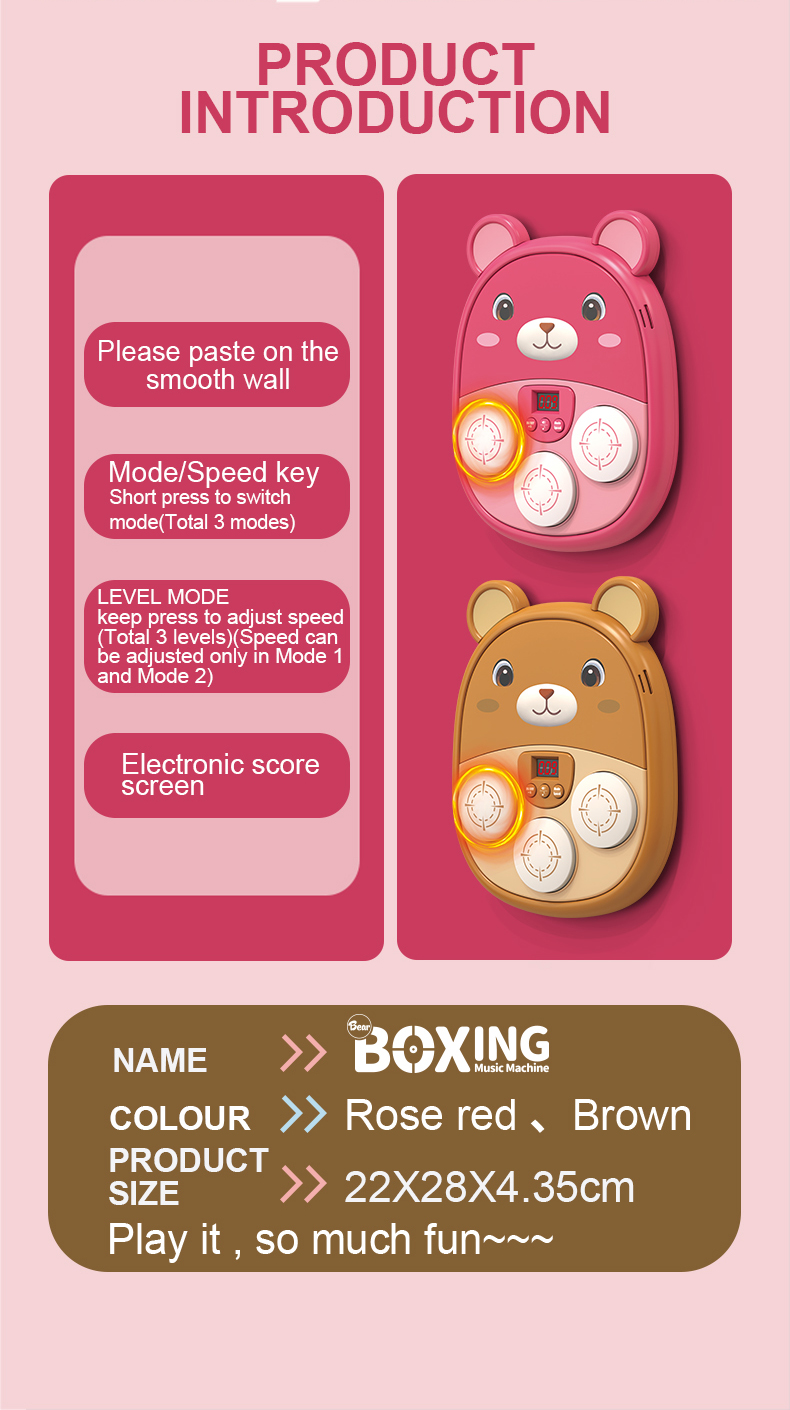 Pink and Brown Bear Music Boxing Machine Product Description