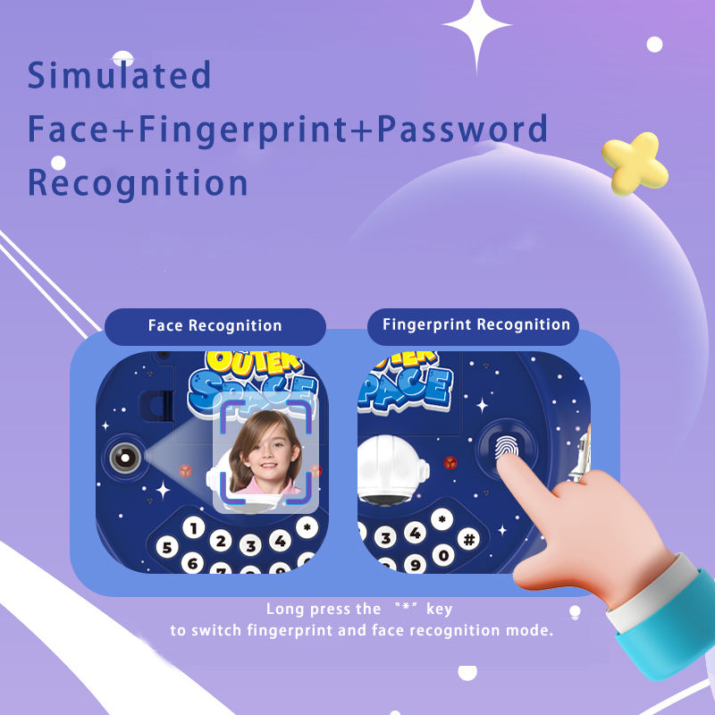Simulated facial recognition, fingerprint recognition, and password recognition