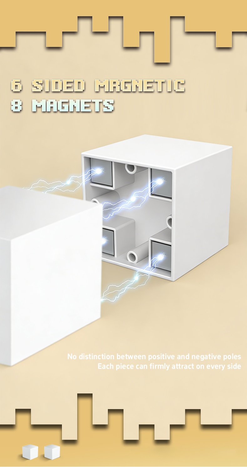 Magnetic Cube Building Blocks feature 6-sided magnets and 8 magnets