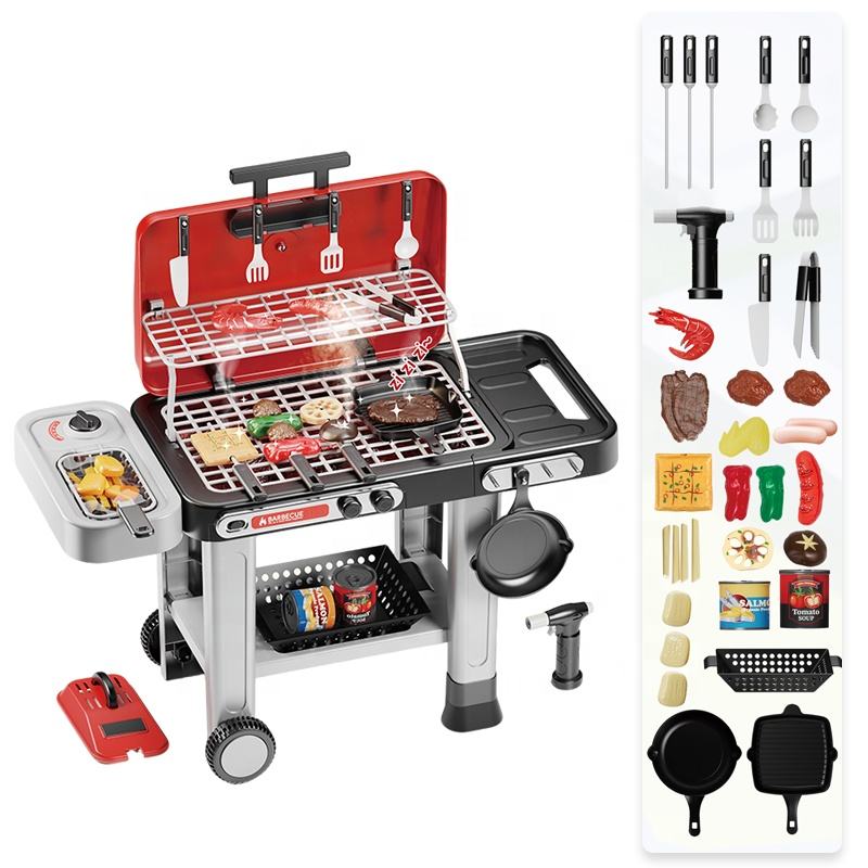 Red Handcart Barbecue Grill Toy and Its Accessories