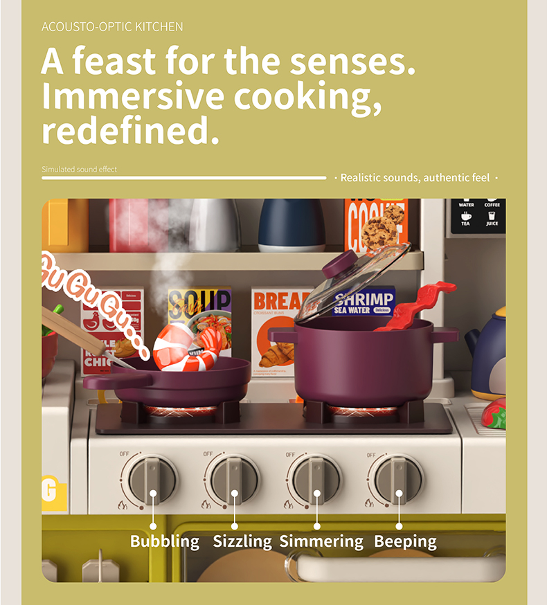 The Spray Kitchen Toy simulates authentic cooking sounds and sensations, providing children with an immersive culinary experience