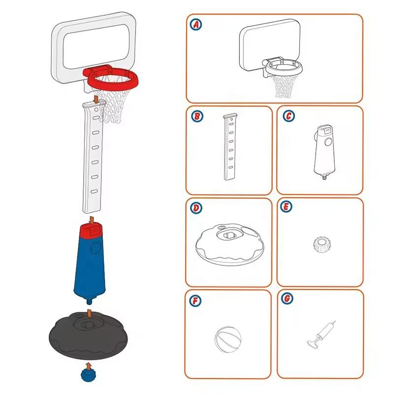 Basketball Stand Installation Diagram and Seven Components