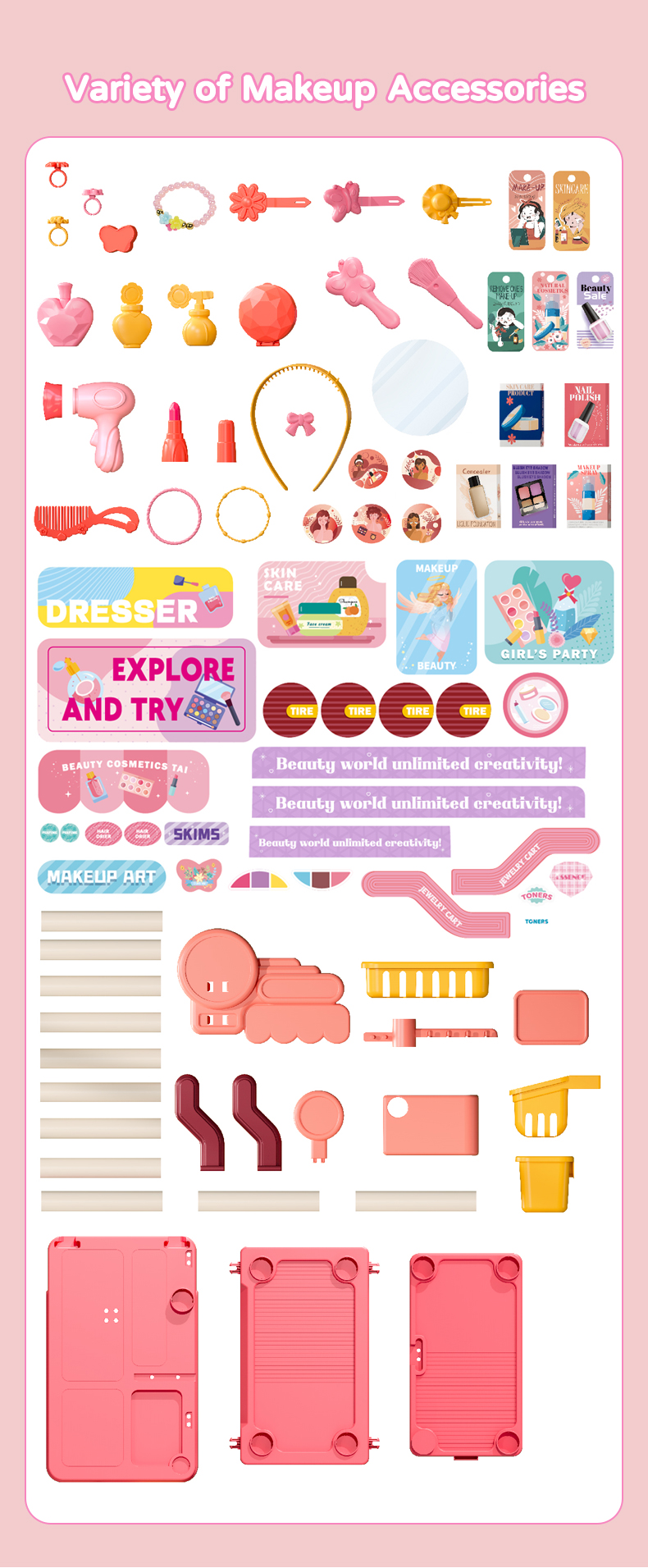 Pink Jewelry Cart Play House Accessories Display